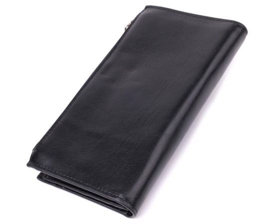 Купить Вертикальный стильный кошелек из гладкой натуральной кожи Vintage 22885 Черный, фото , изображение 2, характеристики, отзывы