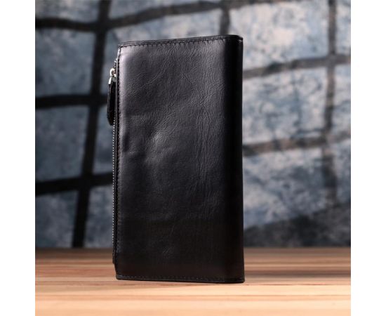 Купить Вертикальный стильный кошелек из гладкой натуральной кожи Vintage 22885 Черный, фото , изображение 11, характеристики, отзывы