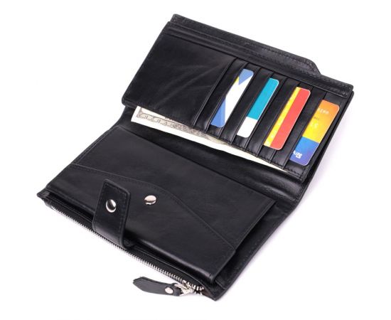 Купить Вертикальный стильный кошелек из гладкой натуральной кожи Vintage 22885 Черный, фото , изображение 7, характеристики, отзывы