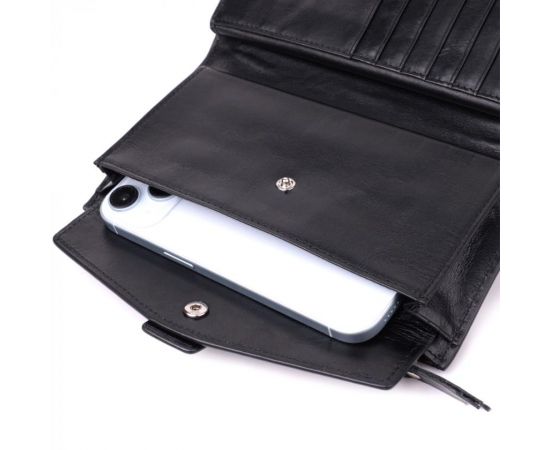 Купить Вертикальный стильный кошелек из гладкой натуральной кожи Vintage 22885 Черный, фото , изображение 8, характеристики, отзывы