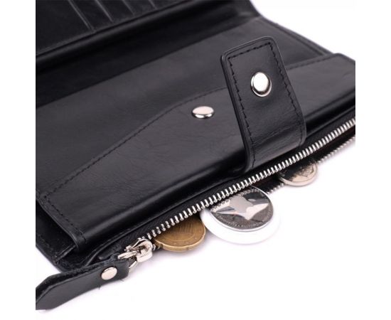 Купить Вертикальный стильный кошелек из гладкой натуральной кожи Vintage 22885 Черный, фото , изображение 9, характеристики, отзывы