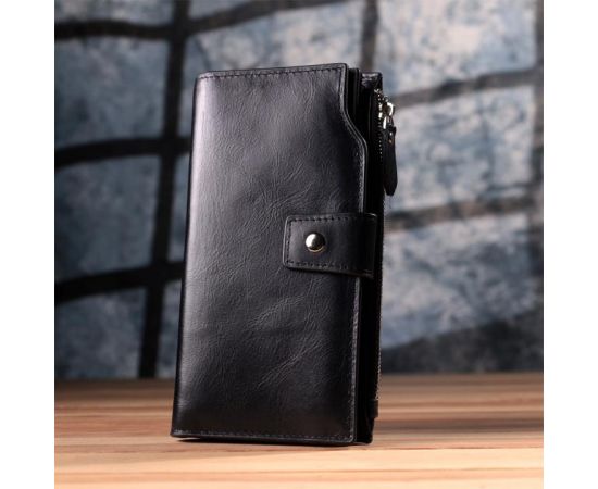 Купить Вертикальный стильный кошелек из гладкой натуральной кожи Vintage 22885 Черный, фото , изображение 10, характеристики, отзывы