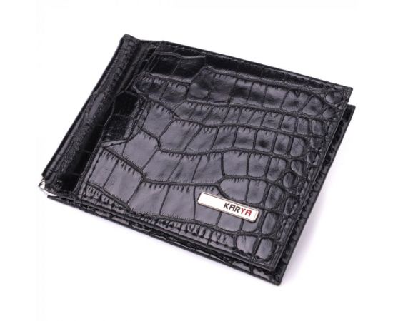 Купить Удобный мужской зажим из натуральной фактурной кожи под крокодила KARYA 22886 Черный, фото , характеристики, отзывы