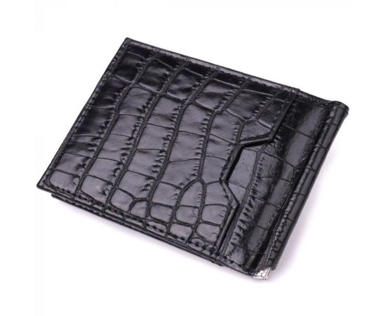 Купить Удобный мужской зажим из натуральной фактурной кожи под крокодила KARYA 22886 Черный, фото , изображение 2, характеристики, отзывы