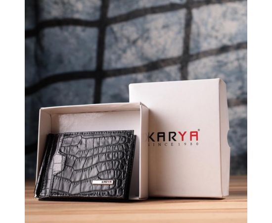 Купить Удобный мужской зажим из натуральной фактурной кожи под крокодила KARYA 22886 Черный, фото , изображение 11, характеристики, отзывы