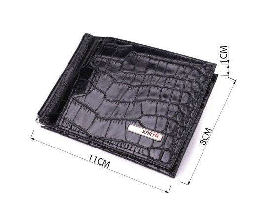 Купить Удобный мужской зажим из натуральной фактурной кожи под крокодила KARYA 22886 Черный, фото , изображение 3, характеристики, отзывы