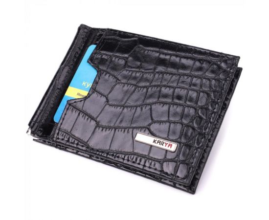 Купить Удобный мужской зажим из натуральной фактурной кожи под крокодила KARYA 22886 Черный, фото , изображение 5, характеристики, отзывы