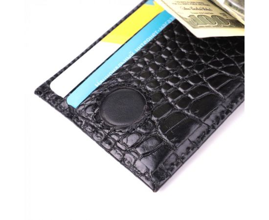 Купить Удобный мужской зажим из натуральной фактурной кожи под крокодила KARYA 22886 Черный, фото , изображение 8, характеристики, отзывы