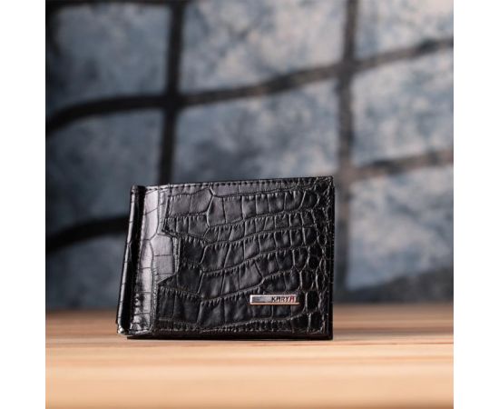 Купить Удобный мужской зажим из натуральной фактурной кожи под крокодила KARYA 22886 Черный, фото , изображение 9, характеристики, отзывы