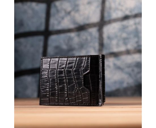 Купить Удобный мужской зажим из натуральной фактурной кожи под крокодила KARYA 22886 Черный, фото , изображение 10, характеристики, отзывы