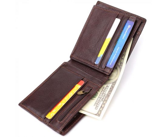 Купить Горизонтальный стильный кошелек из натуральной кожи Vintage 22888 Коричневый, фото , изображение 6, характеристики, отзывы