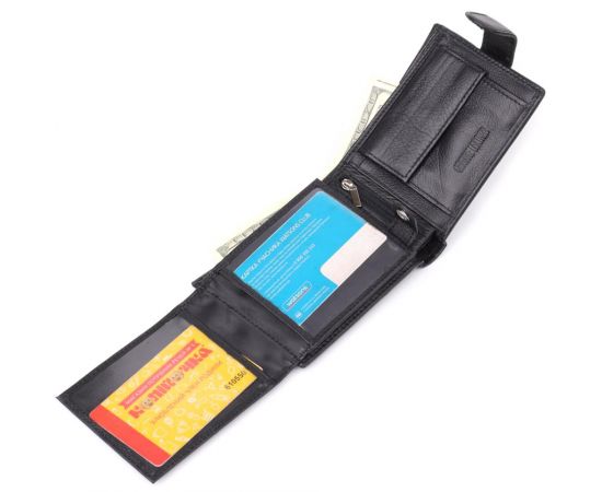 Купить Вместительный мужской бумажник горизонтального формата из натуральной кожи ST Leather 23090 Черный, фото , изображение 7, характеристики, отзывы