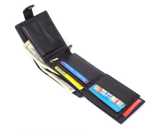 Купить Вместительный мужской бумажник горизонтального формата из натуральной кожи ST Leather 23090 Черный, фото , изображение 8, характеристики, отзывы