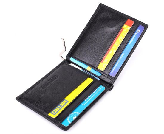 Купить Мужской кошелек с металлическим зажимом из натуральной кожи ST Leather 23092 Черный, фото , изображение 6, характеристики, отзывы
