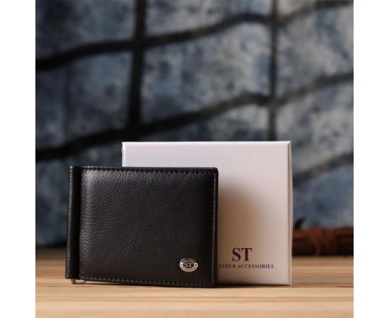 Купить Мужской кошелек с металлическим зажимом из натуральной кожи ST Leather 23092 Черный, фото , изображение 10, характеристики, отзывы