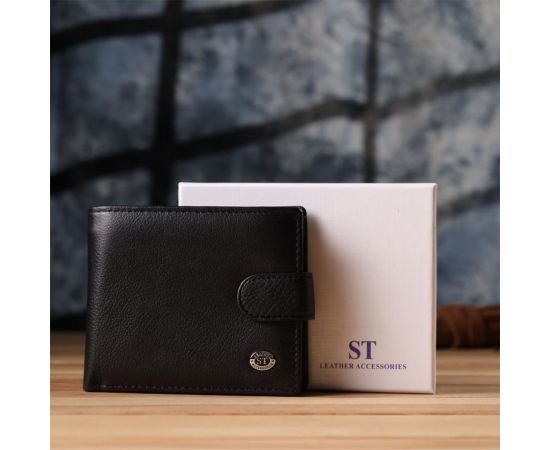 Купить Классический мужской бумажник горизонтального формата из натуральной кожи ST Leather 23094 Черный, фото , изображение 11, характеристики, отзывы