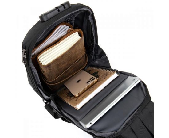 Купить Эргономичный рюкзак через плечо с кодовым замком текстильный Vintage 20553 Черный, фото , изображение 6, характеристики, отзывы