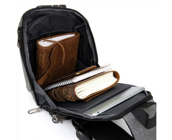 Купить Эргономичный рюкзак через плечо с кодовым замком текстильный Vintage 20554 Серый, фото , изображение 4, характеристики, отзывы