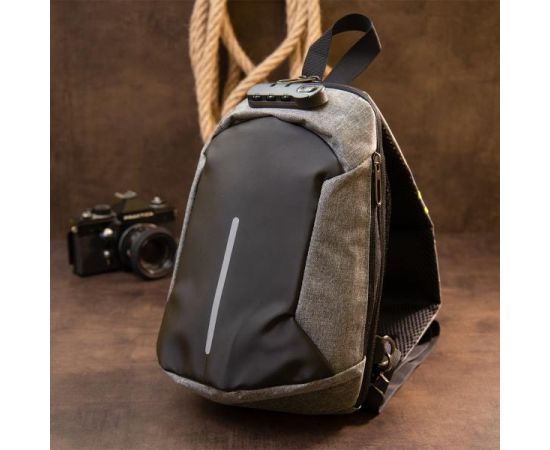 Купить Эргономичный рюкзак через плечо с кодовым замком текстильный Vintage 20554 Серый, фото , изображение 7, характеристики, отзывы