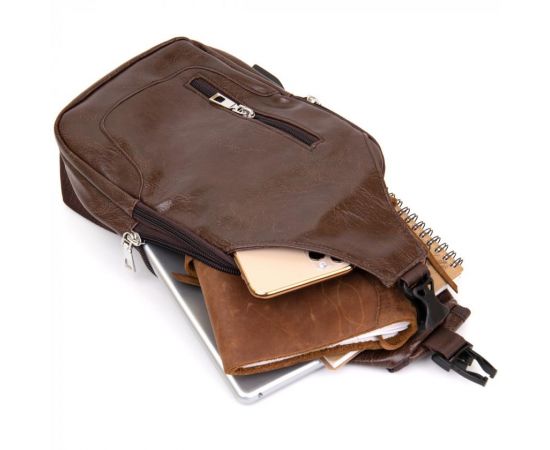 Купить Сумка через плечо на два отделения кожзам Vintage 20560 Темно-коричневая, фото , изображение 5, характеристики, отзывы