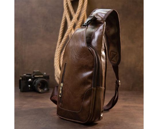 Купить Сумка через плечо на два отделения кожзам Vintage 20560 Темно-коричневая, фото , изображение 6, характеристики, отзывы