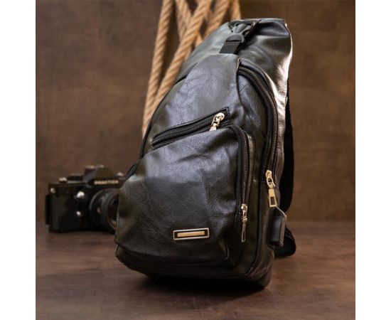 Купить Сумка кросс боди с эмблемой из кожзама Vintage 20568 Черная, фото , изображение 7, характеристики, отзывы