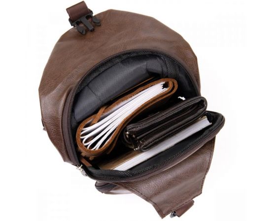 Купить Сумка кросс боди с эмблемой из кожзама Vintage 20569 Коричневая, фото , изображение 3, характеристики, отзывы