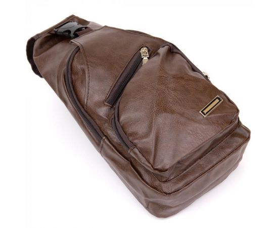 Купить Сумка кросс боди с эмблемой из кожзама Vintage 20569 Коричневая, фото , изображение 4, характеристики, отзывы