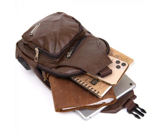 Купить Сумка кросс боди с эмблемой из кожзама Vintage 20569 Коричневая, фото , изображение 5, характеристики, отзывы