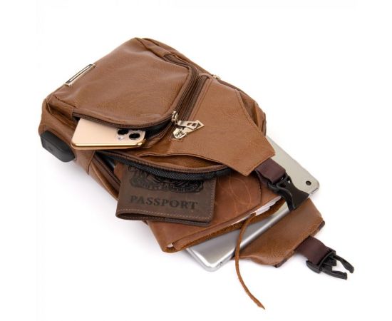 Купить Сумка кросс боди с эмблемой из кожзама Vintage 20570 Рыжая, фото , изображение 6, характеристики, отзывы