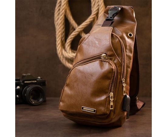 Купить Сумка кросс боди с эмблемой из кожзама Vintage 20570 Рыжая, фото , изображение 7, характеристики, отзывы