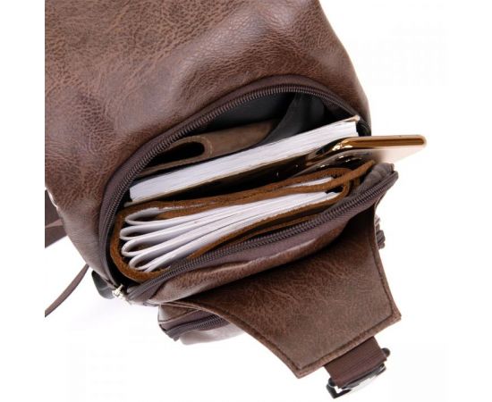 Купить Сумка кросс боди смарт из кожзама Vintage 20572 Коричневая, фото , изображение 3, характеристики, отзывы