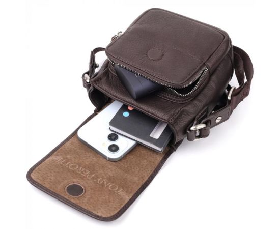 Придбати Компактная мужская сумка из мягкой натуральной кожи Tony Perotti 20844_1 (9027-12.5 moro) Коричневый, image , зображення 8, характеристики, відгуки