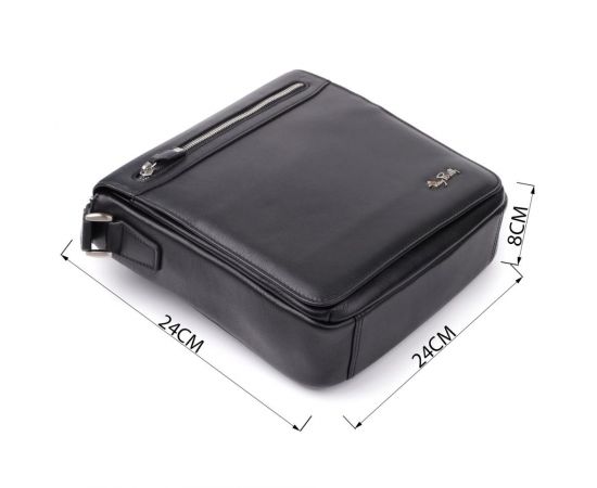 Купить Мужская сумка через плечо из мягкой натуральной кожи Tony Perotti 20845_1 (9207-24 nero) Черный, фото , изображение 3, характеристики, отзывы