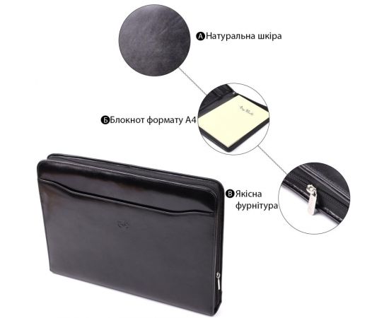Купить Оригинальная папка с блокнотом из гладкой натуральной кожи Tony Perotti 20850_1 (1278L nero) Черный, фото , изображение 4, характеристики, отзывы