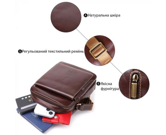 Купить Мужская сумка с карманами из гладкой натуральной кожи Tony Perotti 20856_1 (9148-17 moro) Коричневый, фото , изображение 4, характеристики, отзывы