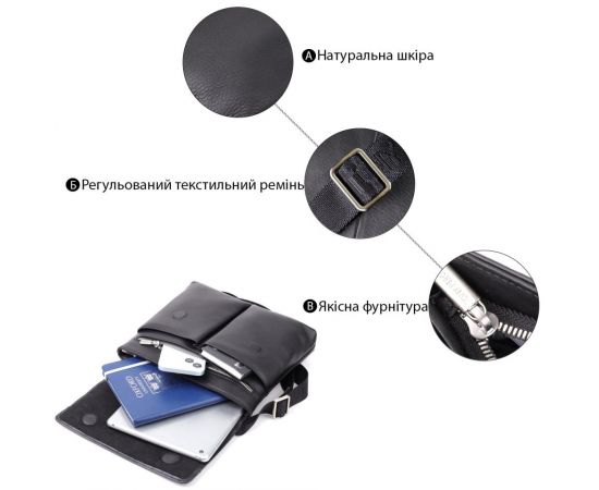 Купить Мужская сумка через плечо из зернистой натуральной кожи Tony Perotti 20865_1 (9270G-25 nero) Черный, фото , изображение 4, характеристики, отзывы