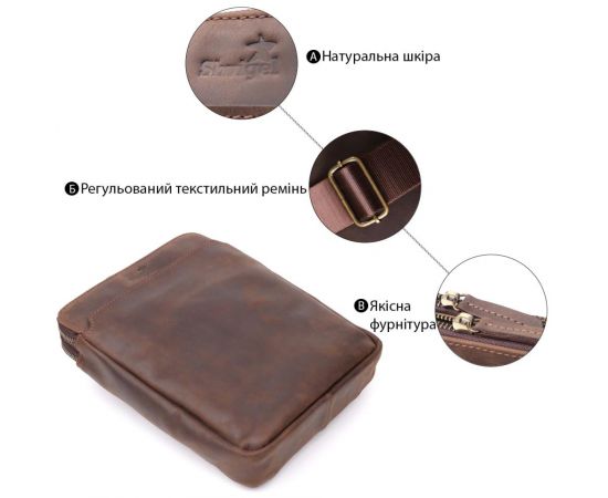 Купить Мужская сумка через плечо из винтажной натуральной кожи Shvigel 20866_1 Коричневый, фото , изображение 4, характеристики, отзывы