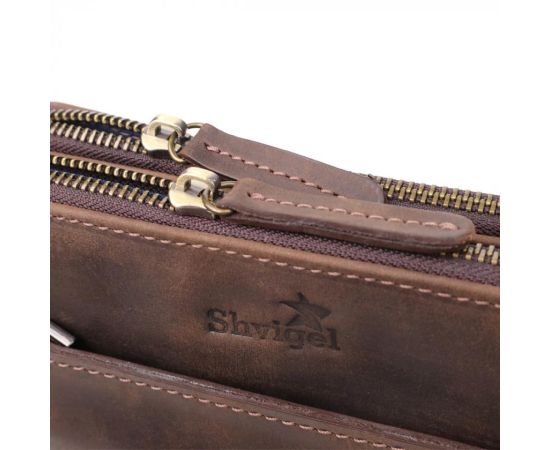 Купить Мужская сумка через плечо из винтажной натуральной кожи Shvigel 20866_1 Коричневый, фото , изображение 5, характеристики, отзывы