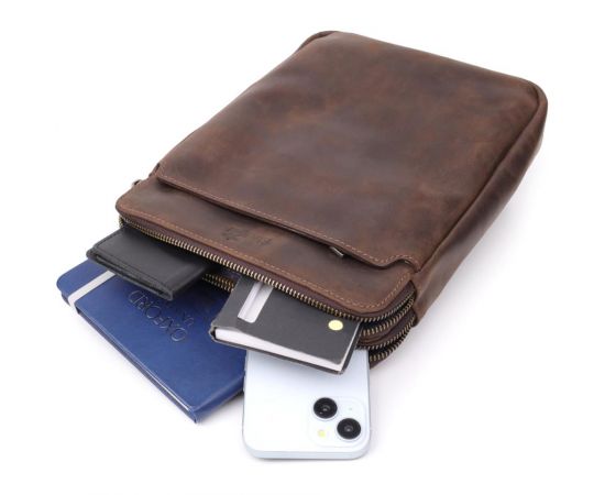 Купить Мужская сумка через плечо из винтажной натуральной кожи Shvigel 20866_1 Коричневый, фото , изображение 7, характеристики, отзывы