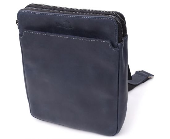 Купить Практичная мужская сумка через плечо из винтажной натуральной кожи Shvigel 20867_1 Синий, фото , характеристики, отзывы
