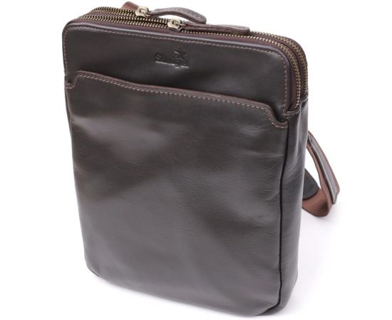 Купить Вертикальная мужская сумка через плечо из гладкой натуральной кожи Shvigel 20868_1 Коричневый, фото , характеристики, отзывы