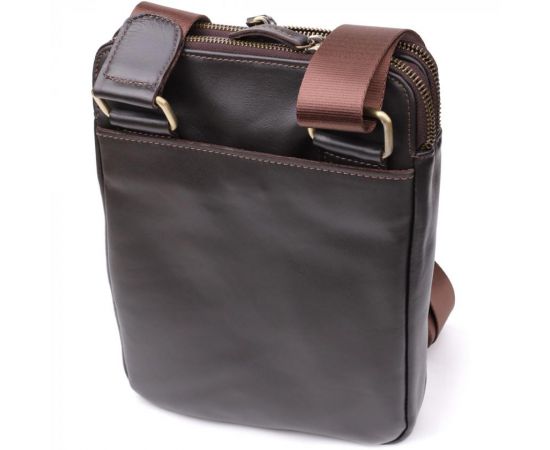 Купить Вертикальная мужская сумка через плечо из гладкой натуральной кожи Shvigel 20868_1 Коричневый, фото , изображение 2, характеристики, отзывы