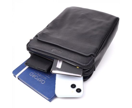 Купить Стильная мужская сумка через плечо из мелкозернистой натуральной кожи Shvigel 20869_1 Черный, фото , изображение 8, характеристики, отзывы