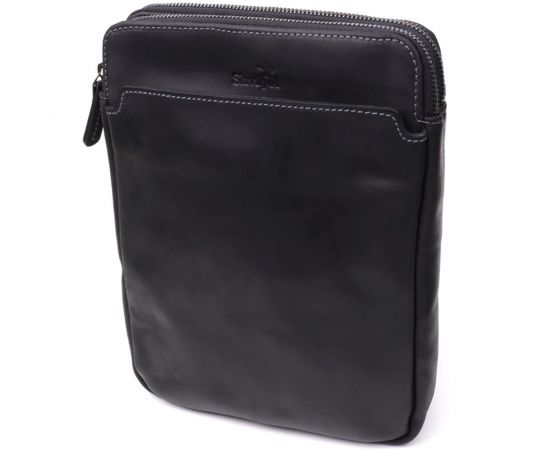 Купить Практичная мужская сумка через плечо из винтажной натуральной кожи Shvigel 20870_1 Черный, фото , характеристики, отзывы