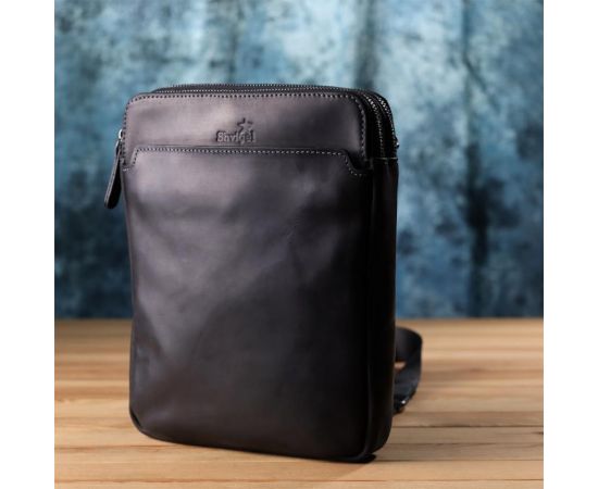 Купить Практичная мужская сумка через плечо из винтажной натуральной кожи Shvigel 20870_1 Черный, фото , изображение 9, характеристики, отзывы