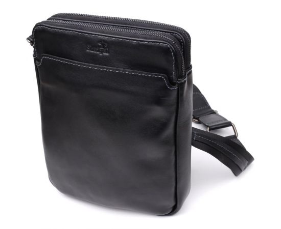Купить Красивая мужская сумка через плечо из гладкой натуральной кожи Shvigel 20871_1 Черный, фото , характеристики, отзывы