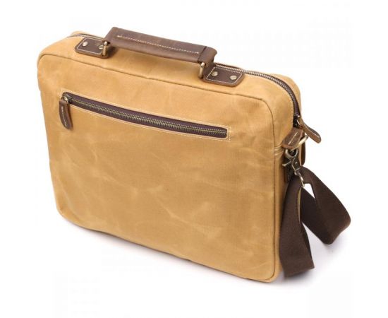 Купить Стильный портфель из качественного текстиля из кожаными вставками Vintage 20874_1 Светло-коричневый, фото , изображение 2, характеристики, отзывы