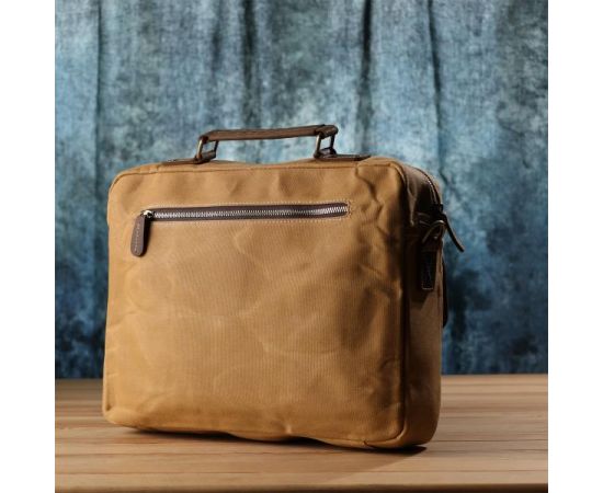 Купить Стильный портфель из качественного текстиля из кожаными вставками Vintage 20874_1 Светло-коричневый, фото , изображение 14, характеристики, отзывы