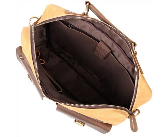 Купить Стильный портфель из качественного текстиля из кожаными вставками Vintage 20874_1 Светло-коричневый, фото , изображение 9, характеристики, отзывы